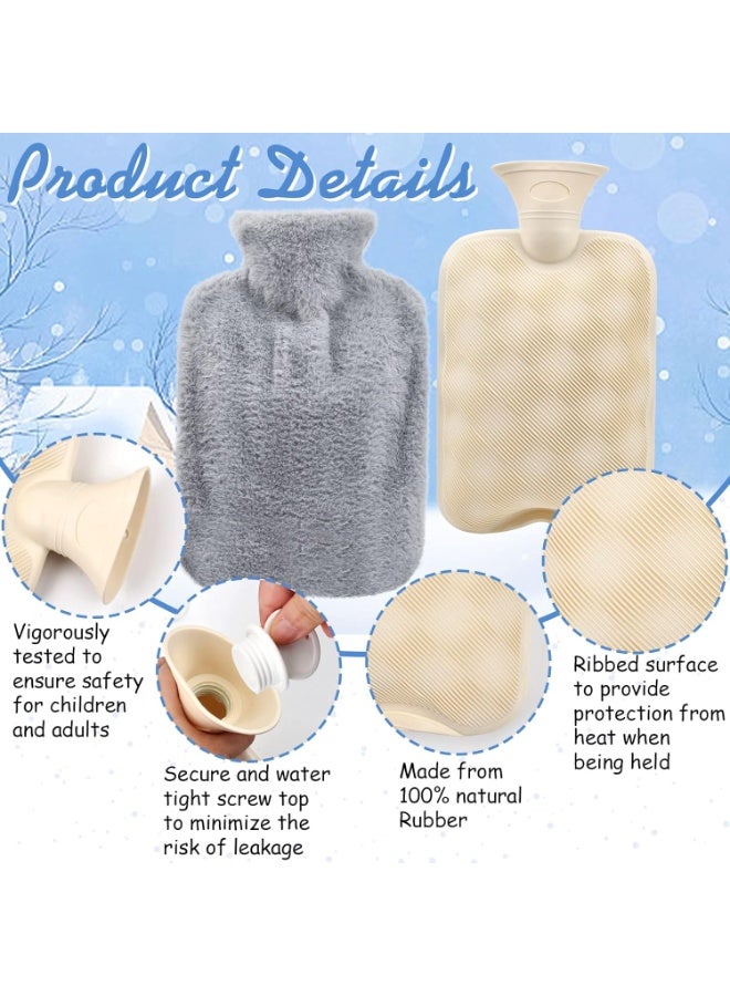 قربة ماء ساخن مطاط طبيعي بسعة 2 لتر مع غطاء فرو صناعي ناعم – كمادة حرارية قابلة لإعادة الاستخدام لتخفيف الألم وآلام الظهر وتقلصات الدورة - Image 2